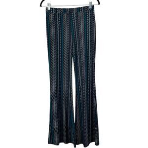 ShoSho Black Multi Zigzag Mid Rise Boho Retro Flare T-Shirt Legging Pants Medium